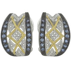 14K White Gold Round Blue Sapphire & Diamond Earrings