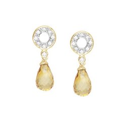 14K Yellow Gold Fancy Shape Citrine & Round Diamond Earrings