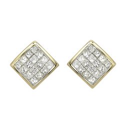 14K Yellow Gold Invisible Set Princess Diamond Earrings
