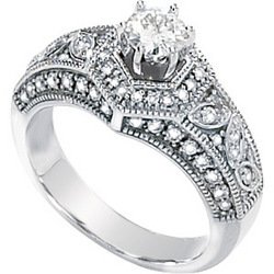 14K White Gold Created Moissanite & Diamond Engagement Ring