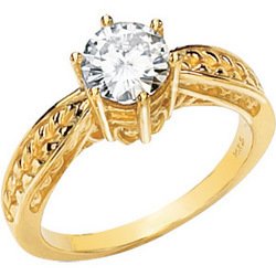 14K Yellow Gold Round Created Moissanite & Diamond Engagement Ring