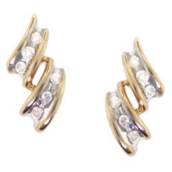 Yellow Gold Ribbon Earrings with Twelve Diamonds