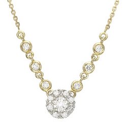 14K Yellow Gold Prong Set Round Diamond Flower Necklace
