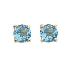14K Yellow Gold Round Blue Topaz Stud Earrings