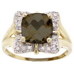 Large Smokey Topaz and Diamond Yellow Gold Ring Size 7