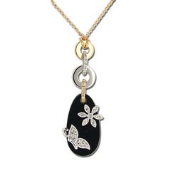 14K Two Tone Gold Onyx & Diamond Necklace