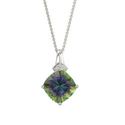 14K White Gold Mystic Topaz & Diamond Necklace