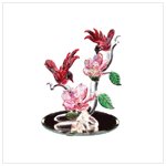 Red Cardinals and Roses in Glass