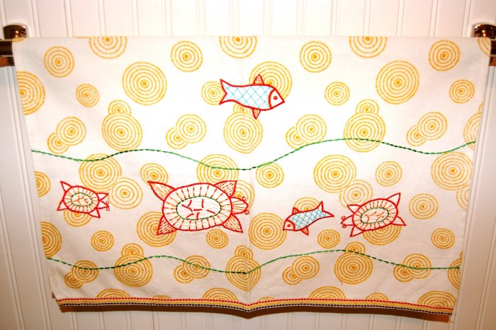 TURTLE & FISH DISH TOWEL applique by anthropologie