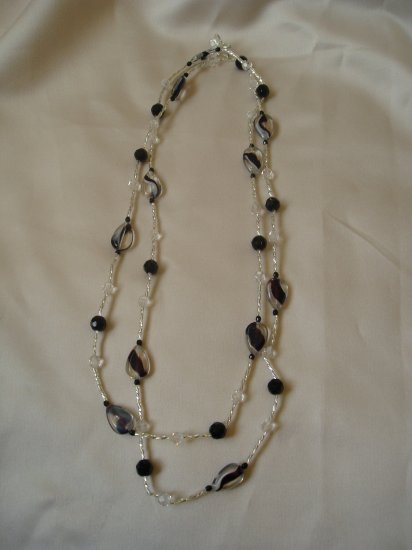 black streak glass beaded double strand necklace