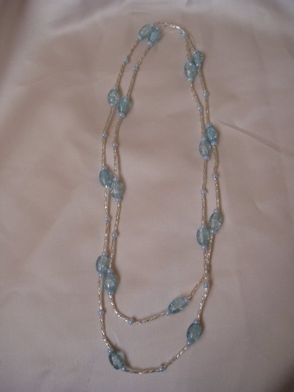 baby blue glass bead double strand necklace