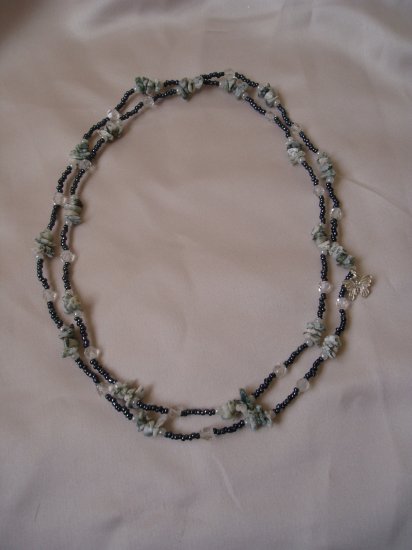 forest green shell double strand necklace