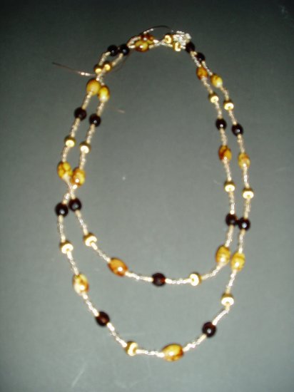 double strand brown marbled bead necklace