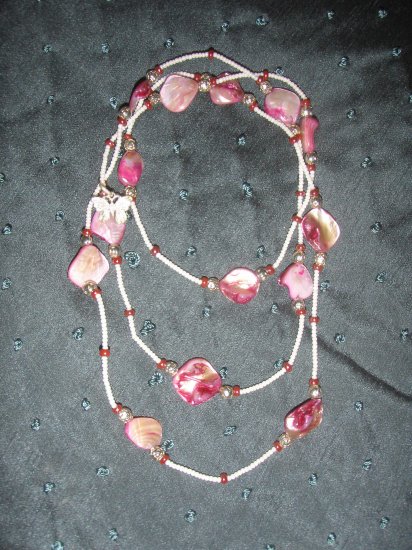 fushia stone beaded double strand handmade necklace