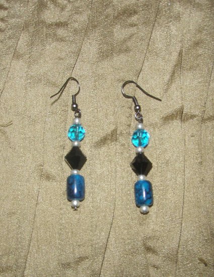 dark blue and black beaded earring