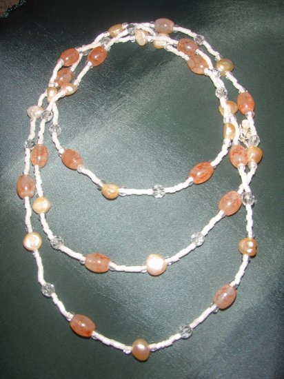 peach marble beaded double strand necklaces