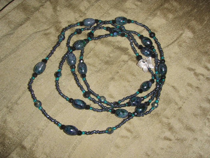 dark green marble double strand necklace