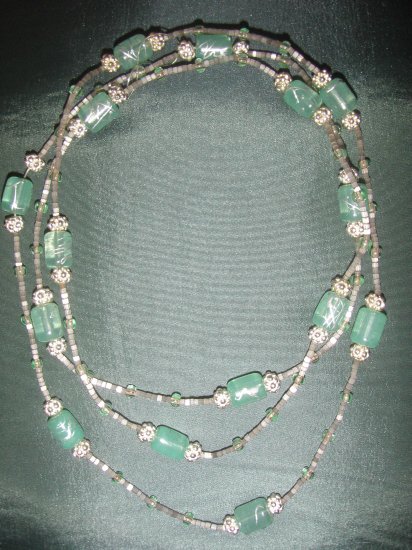 light green beaded double strand handmade necklace