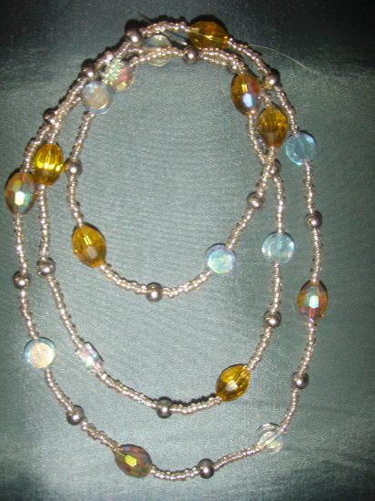 amber crystal beaded double strand necklace