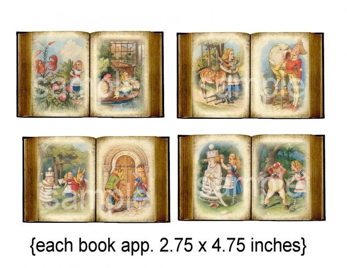 1930s Alice in Wonderland....Altered Antique Books...Digital Collage sheet