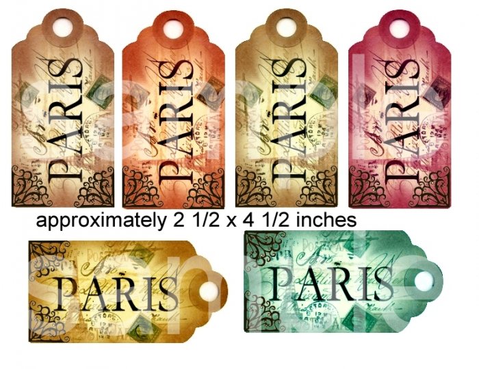 Fancy Vintage style Altered Paris Tags.... Digital Collage Sheet