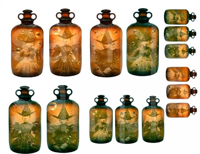 Vintage WITCH...Witches..in Antique Bottles....Bubbles...Digital Collage Sheet