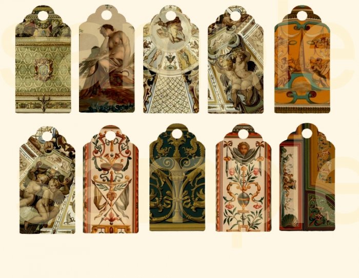 Vintage Ornate Renaissance Design Hang Tags..... Digital Collage Sheet