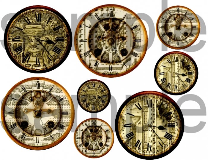 Antique French Gardens Altered CLOCKS Unique and OOAK Digital Collage Sheet