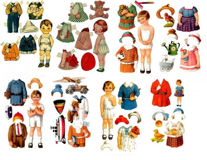 Adorable Vintage Paper Dolls Digital Collage Sheet