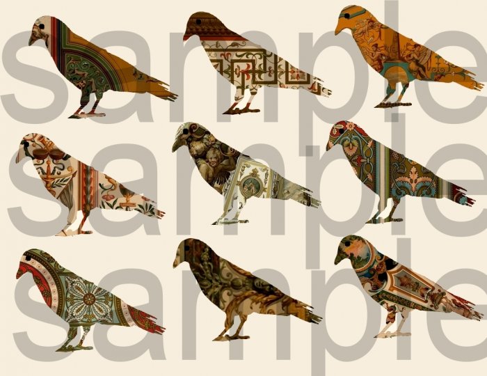 Vintage Renaissance Ornate Design....9 New Altered CROWS..... Digital Collage Sheet