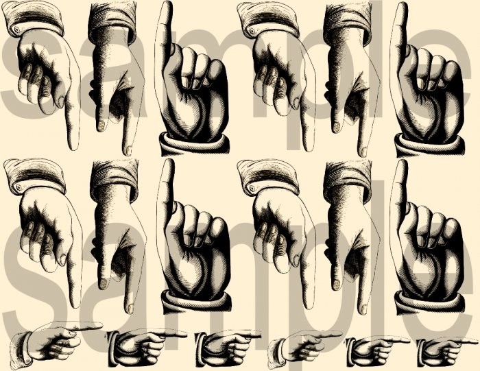 Victorian Pointing Hands Graphic...A Necessity.... Digital Collage Sheet
