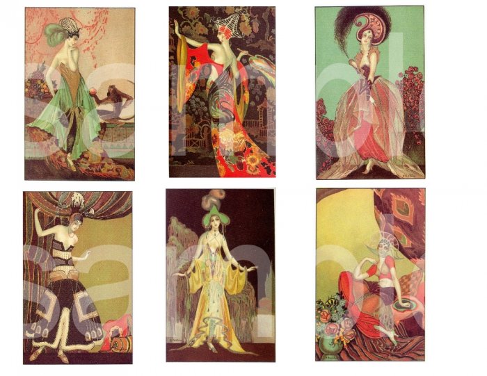 Vintage Exotic Art Deco Fashion Divas....Very Colorful.... Digital Collage sheet