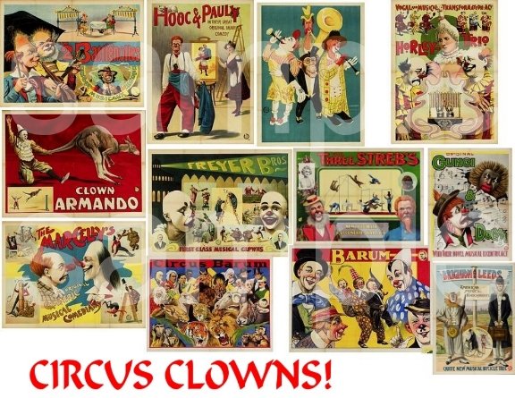 Vintage Circus Clowns ... Digital Collage sheet