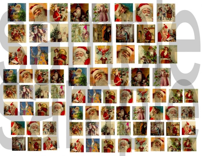 Vintage Santa and Father Christmas..1 inch and 3/4 inch for Scrabble Tiles.. Digital Collage Sheet