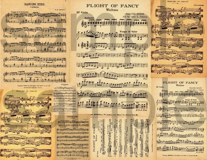 Vintage Yellowed Sheet Music Great Backgrounds Digital Collage Sheet