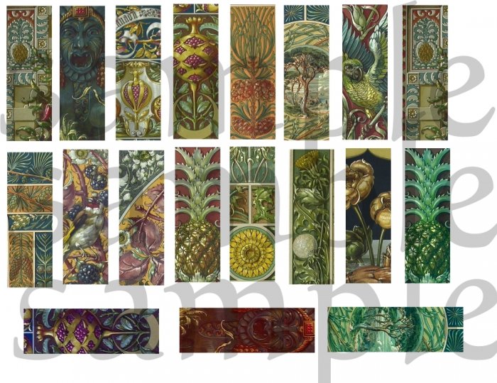 19 Vintage Art Nouveau Designs JewelTone 1x3s for Micro Slides Digital Collage Sheet