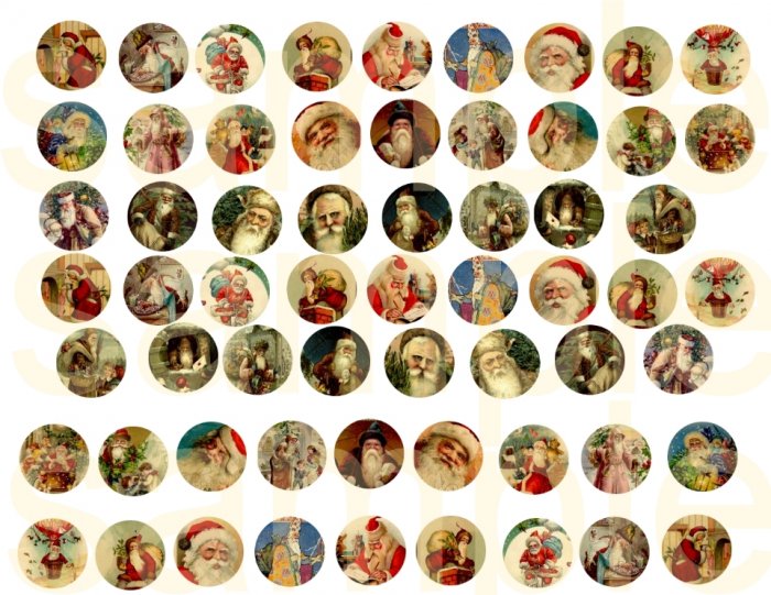 Vintage SANTA 1 inch Circles for Bottlecap Charms...Father Christmas....Digital Collage Sheet