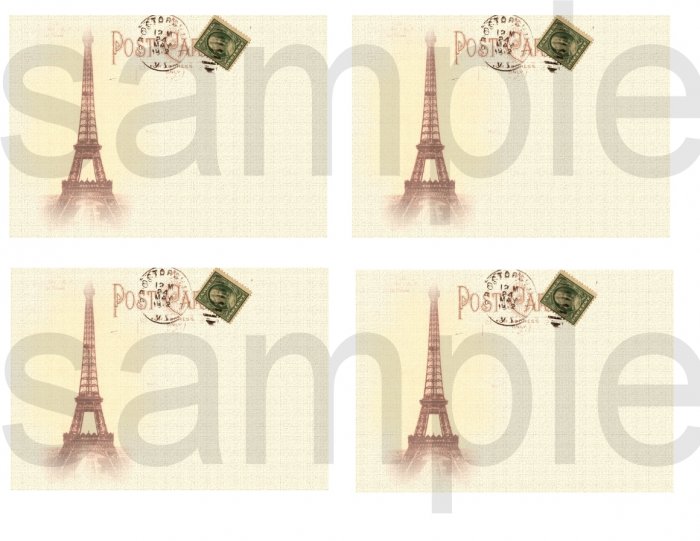 Altered Old BLANK French Postcards with Eiffel Tower Digital Collage Sheet