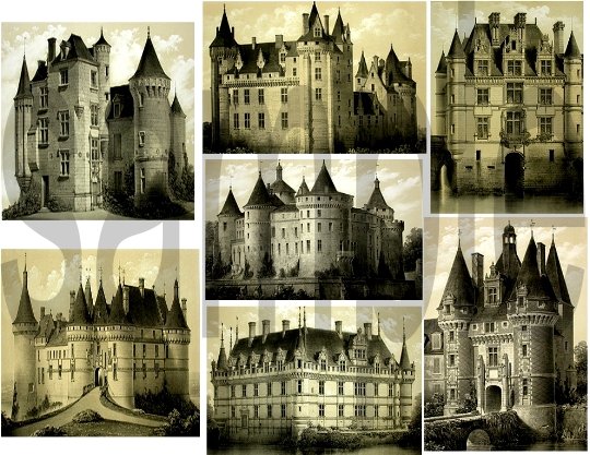 French CASTLES from Vintage Prints Digital Collage Sheet