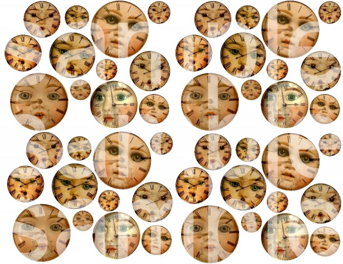 Altered Doll Face Clocks 48 CHARM SIZE Digital Collage Sheet