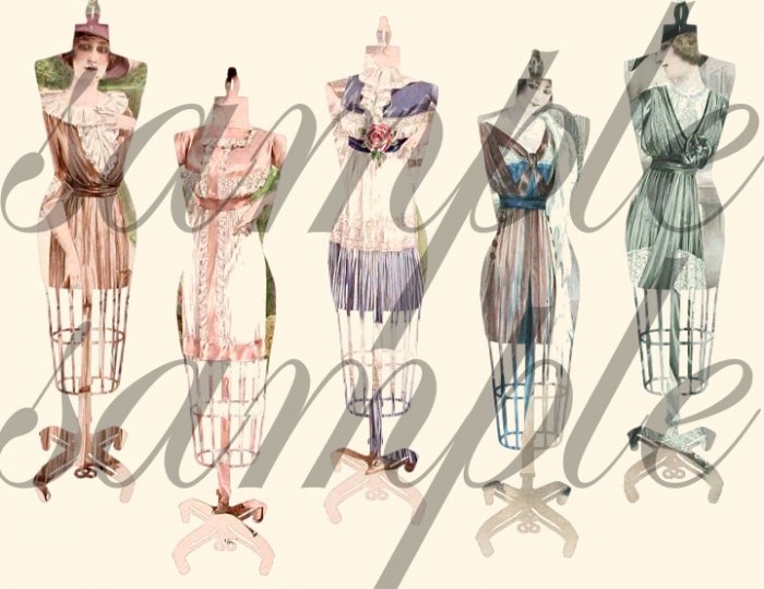 Vintage Altered Dress Forms Dressmakers Mannequin French Paris CHIC Pastels Digital Collage Sheet