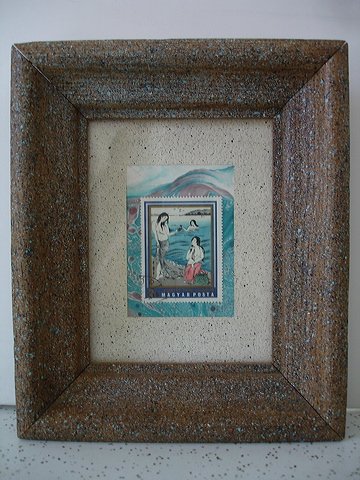 "under the wave" framed stamp collage - mixed media