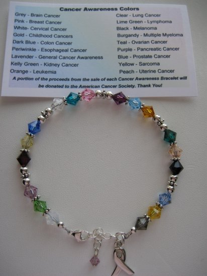 Swarovski Crystal and Sterling Silver All Cancer Awareness Bracelet