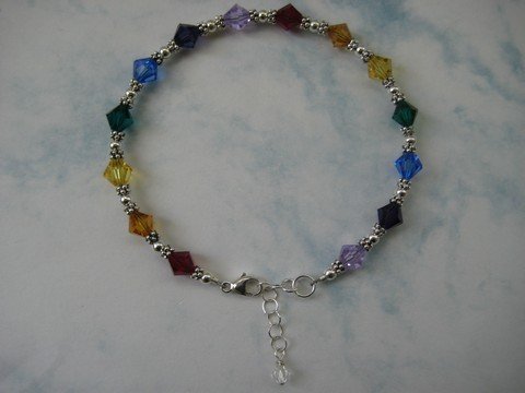 Swarovski Crystal and Sterling Silver Chakra Bracelet