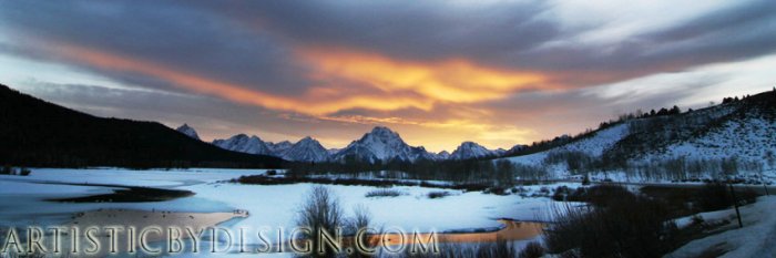 Orange Skies Over the Teton Range - 10"x 30" Signed Panoramic Print