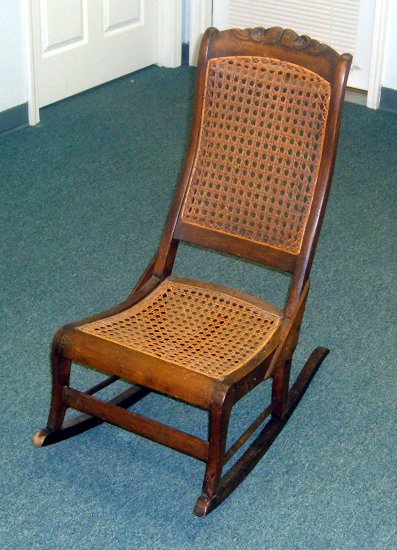 WOOD ROCKING CHAIR WITH WICKER INSERTS BEAUTIFUL DETAILING - ALL ORIGINAL