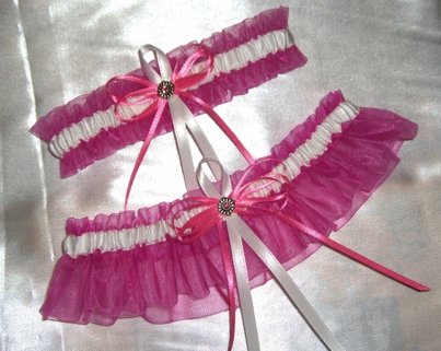 Wedding Hot Pink and White Garter Set