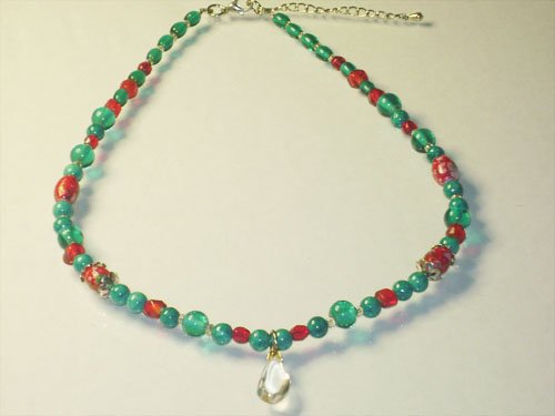 Crystal Quarts Pendant with Turquoise Stone Necklace