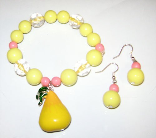 Acrylic Pear Elastic Bracelet & Earrings Set