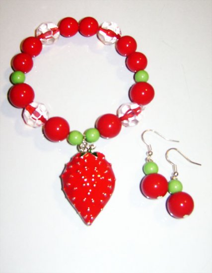 Strawberry Charm Bracelet & Earrings